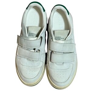 Steve‎ Madden Womens Emirie Sz-7 White Leather Sneakers Straps Green Accent
